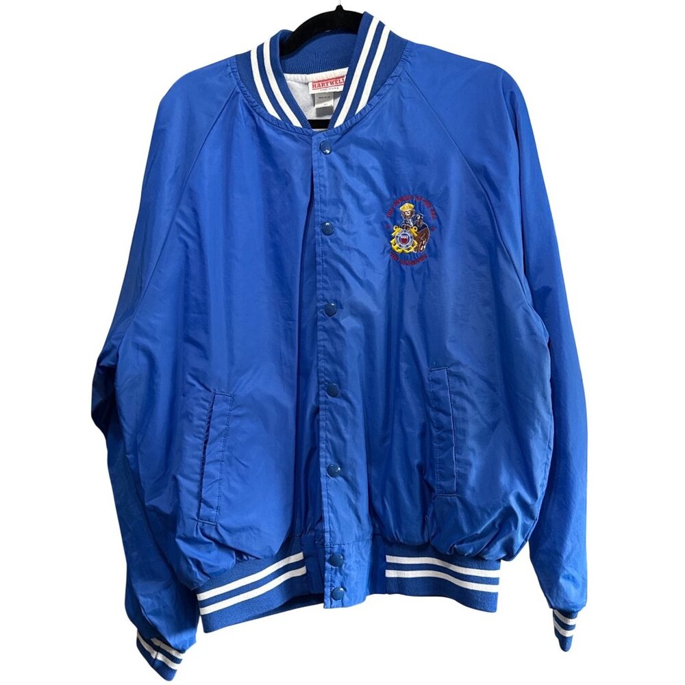 Vintage Hartwell U.S. Coast Guard Blue Snap-Front Jacket XL Embroidered Graphics
